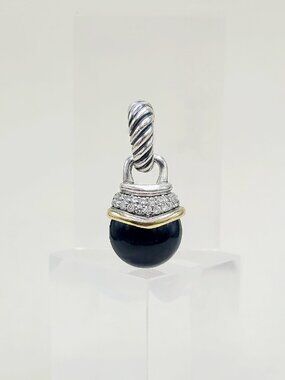 David Yurman Capri Pendant Enhancer w/ Black Onyx, 18K Gold & Pavé White Diamond